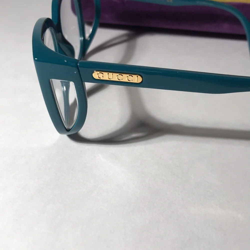New Authentic Gucci GG0470O 003 Women’s Teal Cat-Eye Eyeglasses